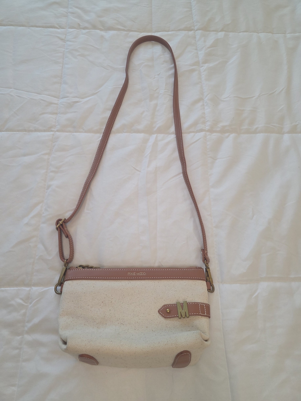 Pixie Mood Cream Canvas Crossbody with Brown Trim